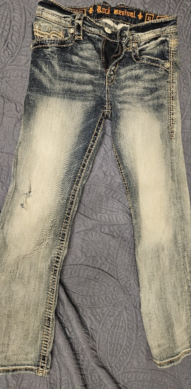Rock Revival Jodie Bootcut Jeans Size 31 Thick Stitch Embellished Pocket
